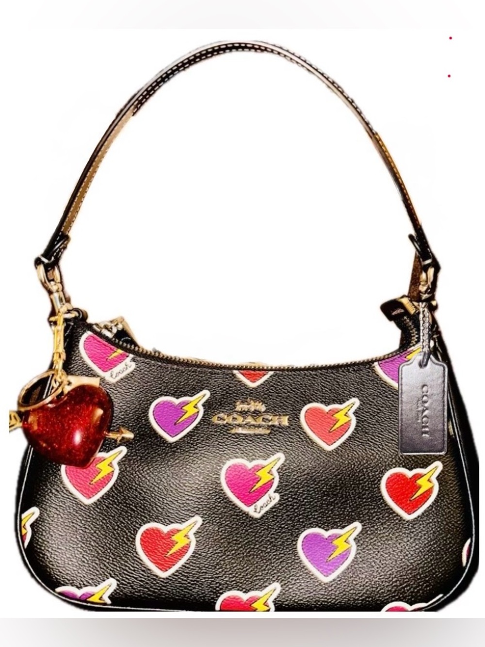 Coach CY346 Teri Shoulder shoulder crossbody Bag w Heart Bolt Print Black - EUC